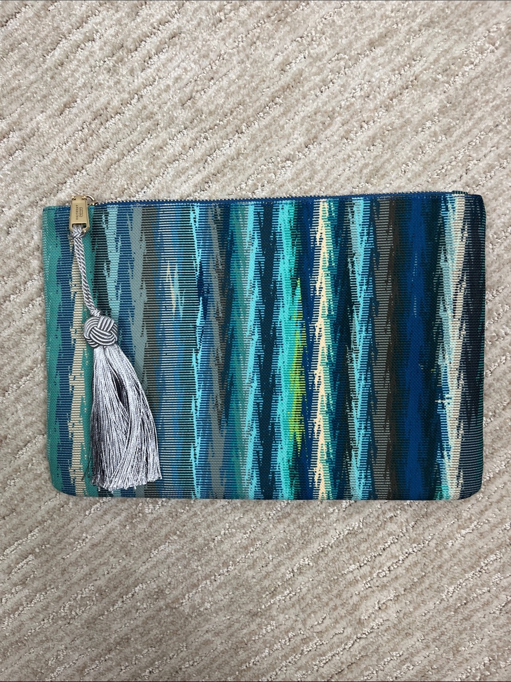 OTTO Angelino Blue Aqua Woven Clutch Tassel Zip Pouch Resort Vacation